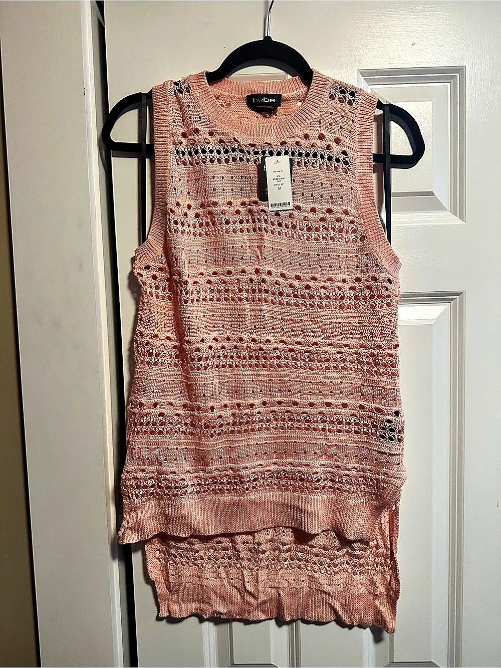 bebe Mina Tank Top Open Knit Tunic Pink Medium